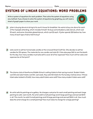solving systems of equations word problems worksheet