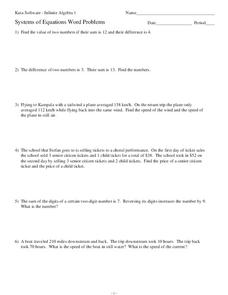 solving systems of equations word problems worksheet
