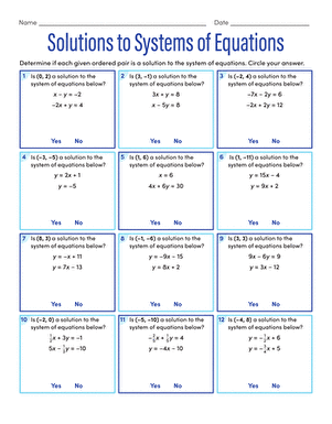 solving systems of equations worksheet with answers