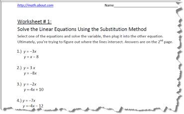 solving systems of linear equations by substitution worksheet answers