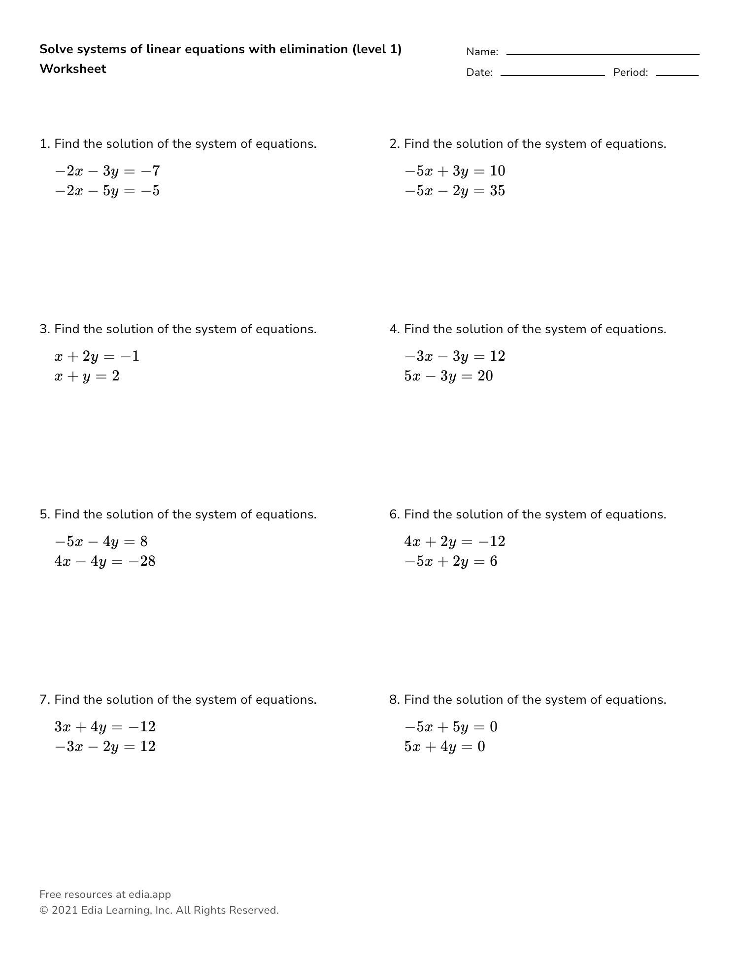 solving systems of linear equations by substitution worksheet answers