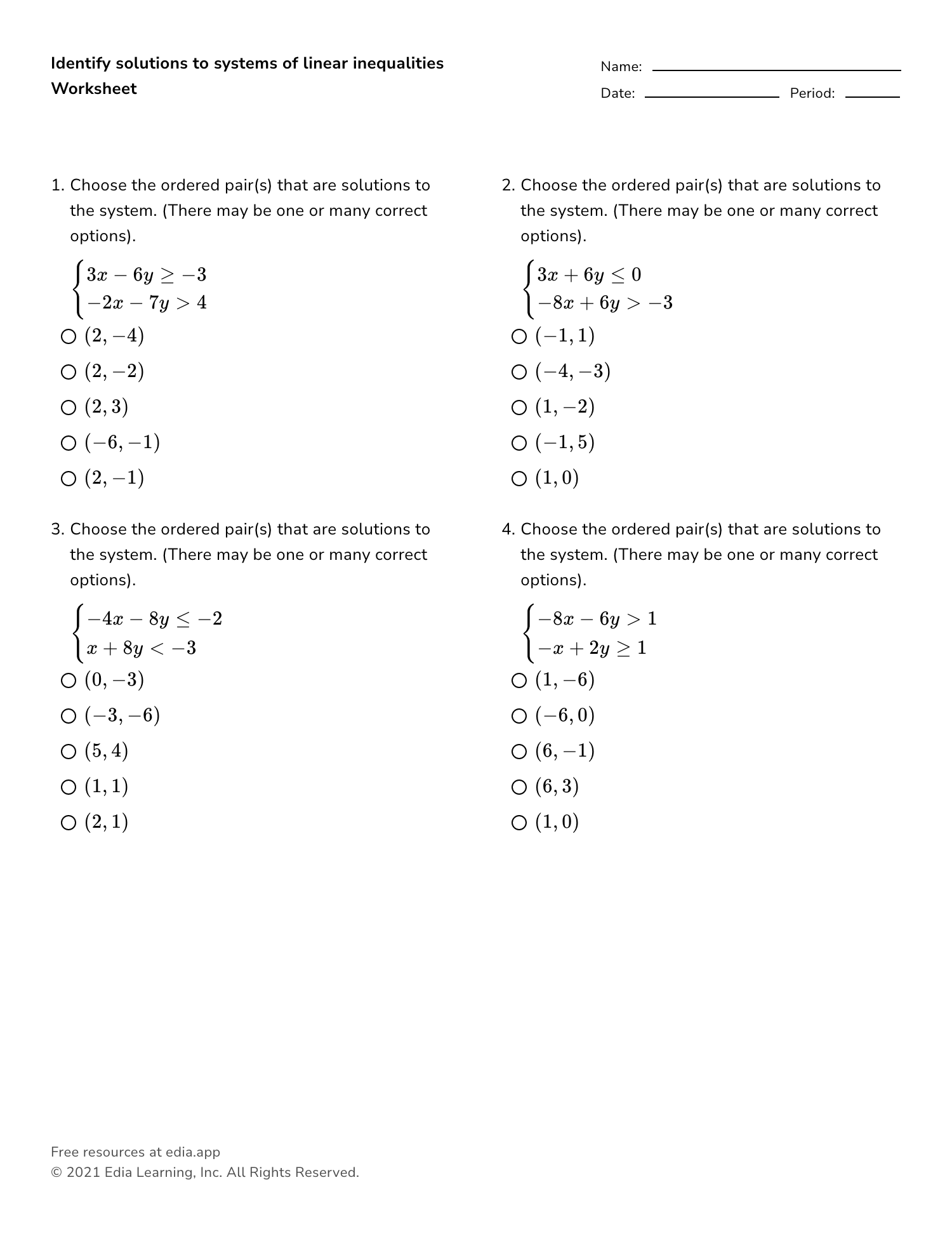 solving systems of linear inequalities worksheet answers