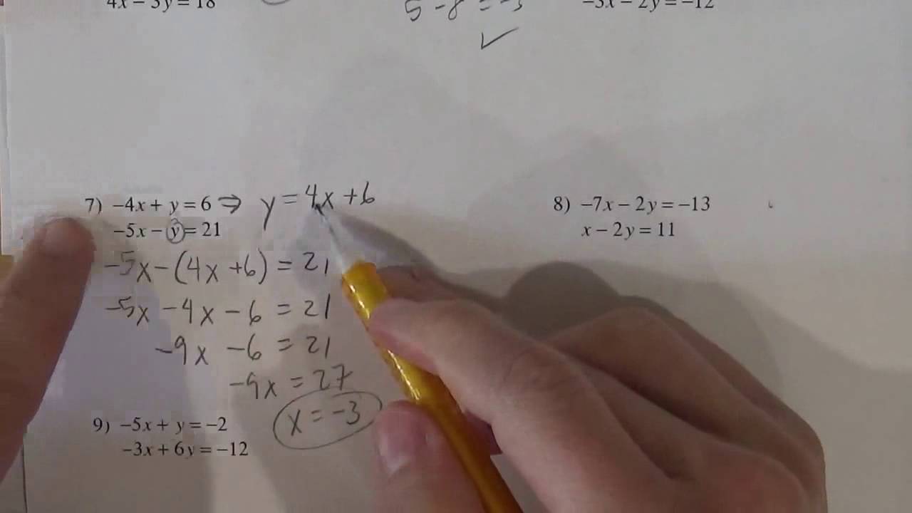 solving systems using substitution worksheet