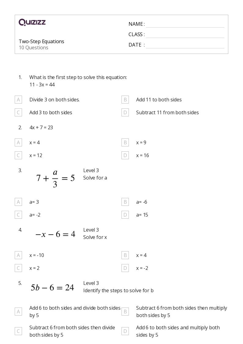 50+ Two-Step Equations worksheets for 6th Year on Quizizz | Free ...