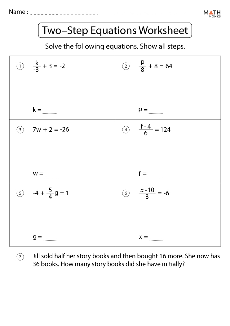 Two Step Equations Worksheets - Math Monks