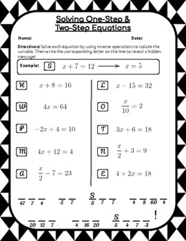 Solving One-Step and Two-Step Equations Worksheet