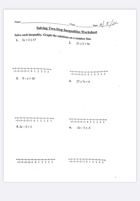 solving two step inequalities worksheet answers