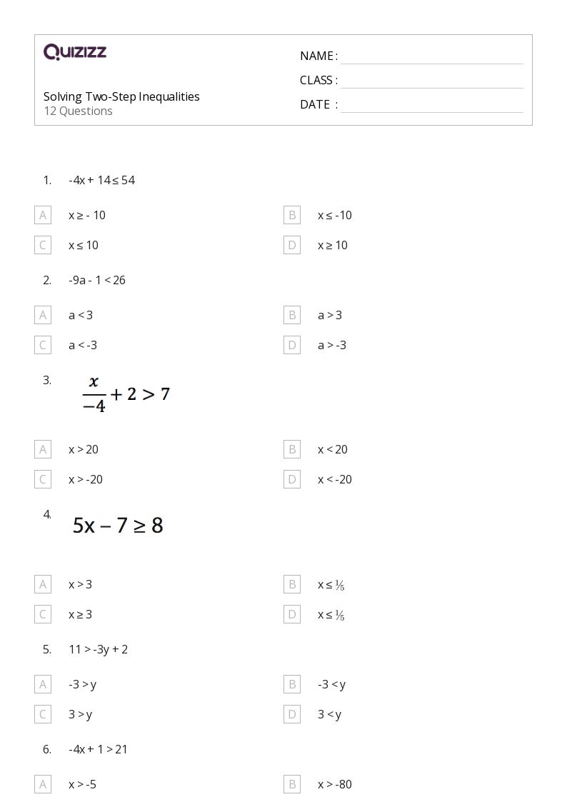 50+ Two-Step Inequalities worksheets for 8th Year on Quizizz ...