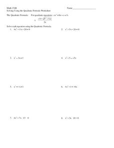 solving using the quadratic formula worksheet