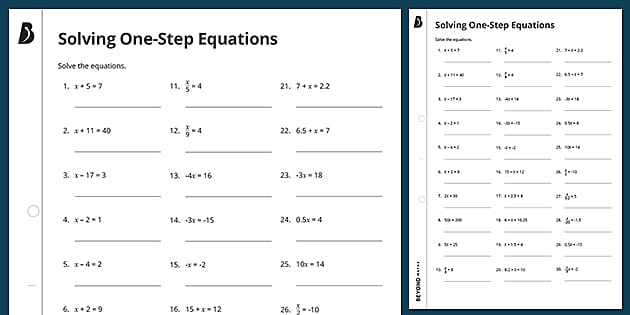 ? One-Step Algebra Equations Worksheet PDF | Beyond
