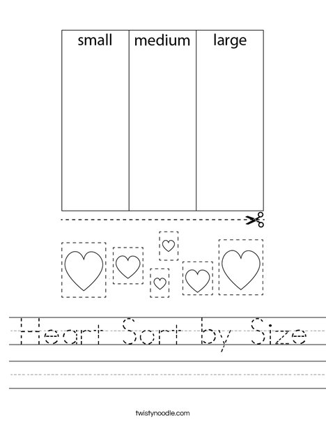 Heart Sort by Size Worksheet - Twisty Noodle