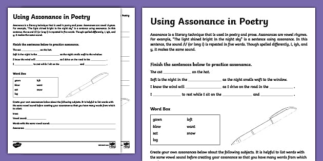 sound devices in poetry worksheet