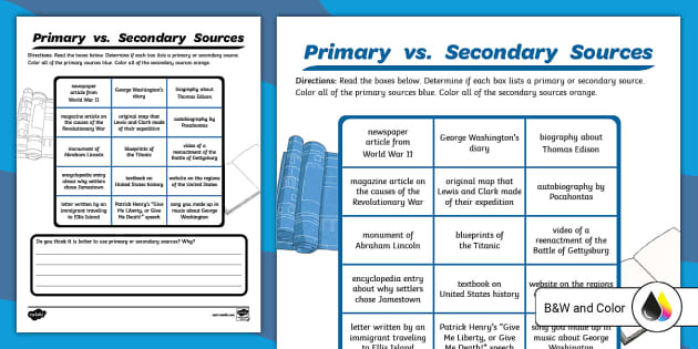 Primary vs. Secondary Sources Sorting Activity - Twinkl