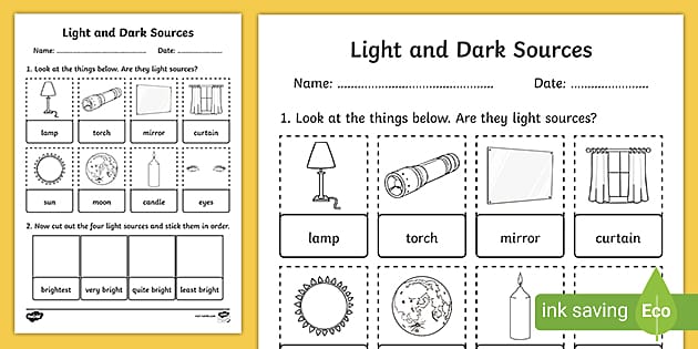 Light sources KS1 Worksheet (Lehrer gemacht) - Twinkl