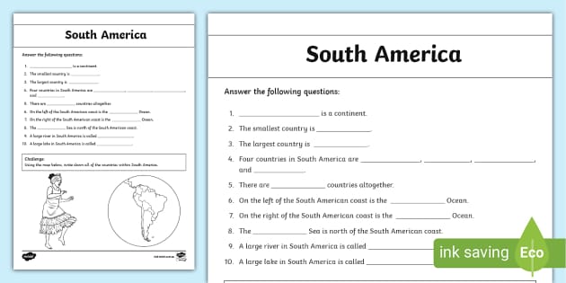 South America Worksheet (teacher made) - Twinkl