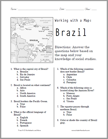 Brazil Map Worksheet | Student Handouts