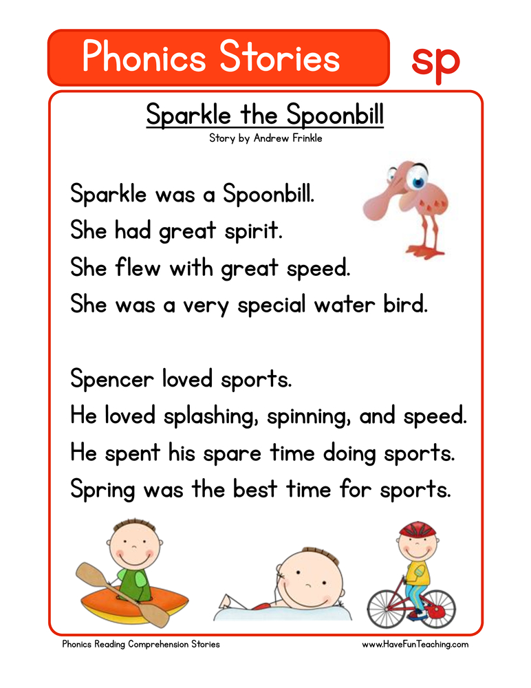 Sparkle the Spoonbill SP Phonics Stories Reading Comprehension ...