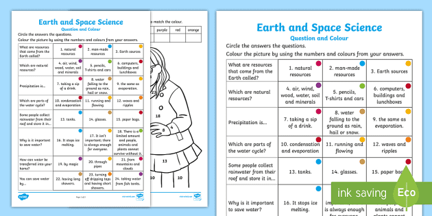 Year 2 Earth and Space Science Questions and Colouring Worksheet ...