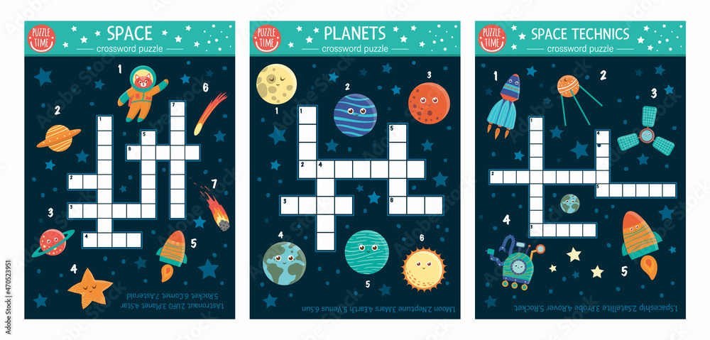 Vector space crossword set. Bright and colorful quiz for children ...