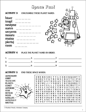 space worksheet for kids