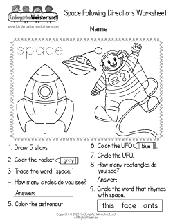 space worksheet for preschoolers