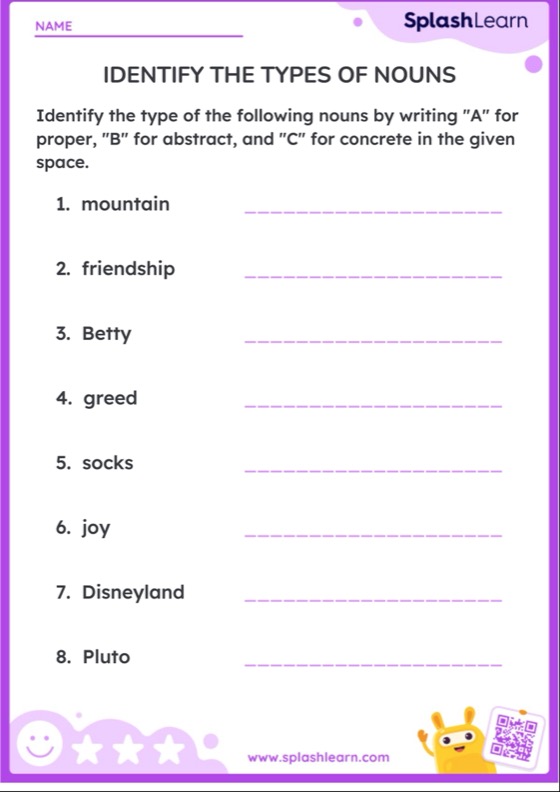 Identify the Types of Nouns - ELA Worksheets - SplashLearn