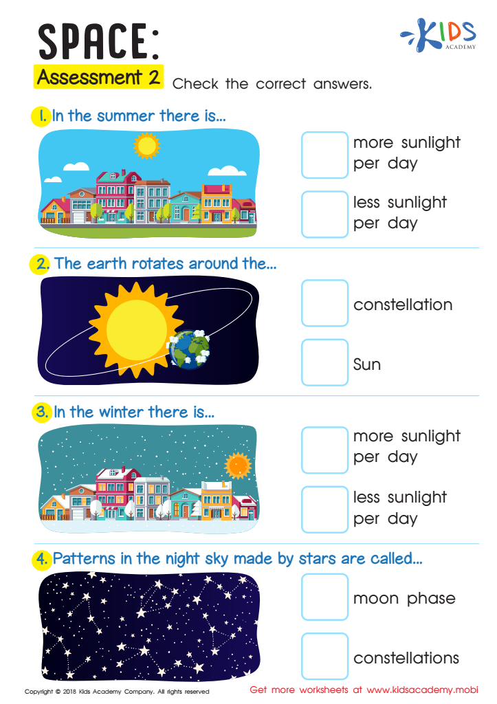 Space: Assessment 2 Worksheet for kids
