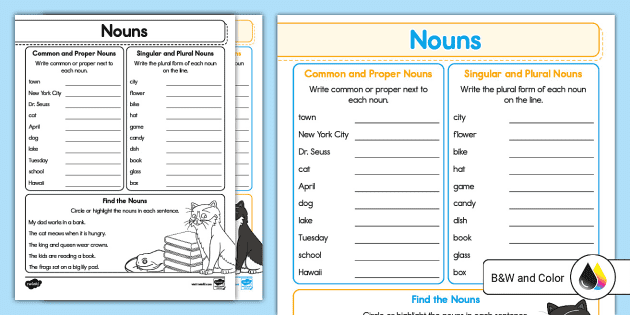 First Grade Nouns Worksheet (teacher made) - Twinkl