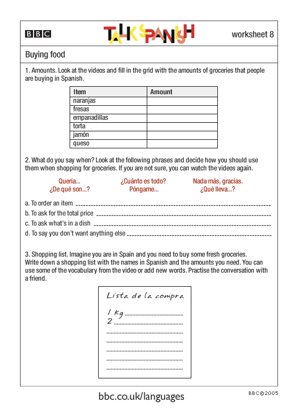 BBC - Languages - Talk Spanish - Asking for directions - Worksheet