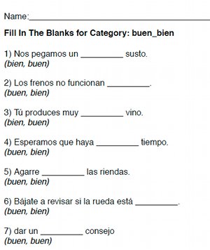 spanish 1 review worksheet