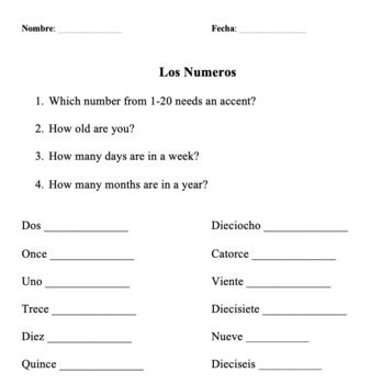 Spanish 1 Numbers Worksheets Words Practice Beginner Vocabulary Pack