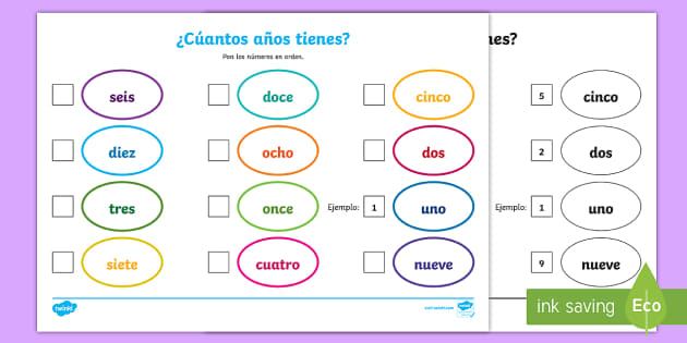 Order the Numbers Worksheet / Worksheet - Spanish - Twinkl
