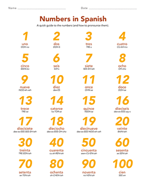 1-100 in Spanish | Worksheet 