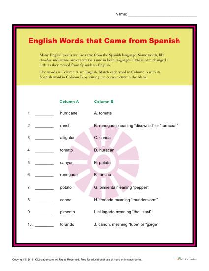 spanish and english worksheet