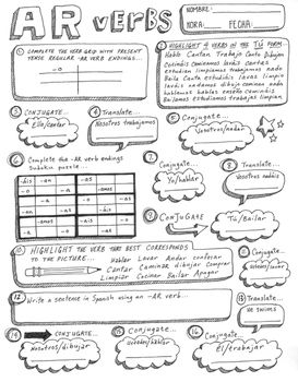 Spanish regular -AR verbs worksheet Spanish -AR verb conjugation ...