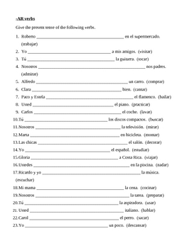 AR Verbs in Spanish Verbos AR Present Tense Worksheet 1 | Teaching ...