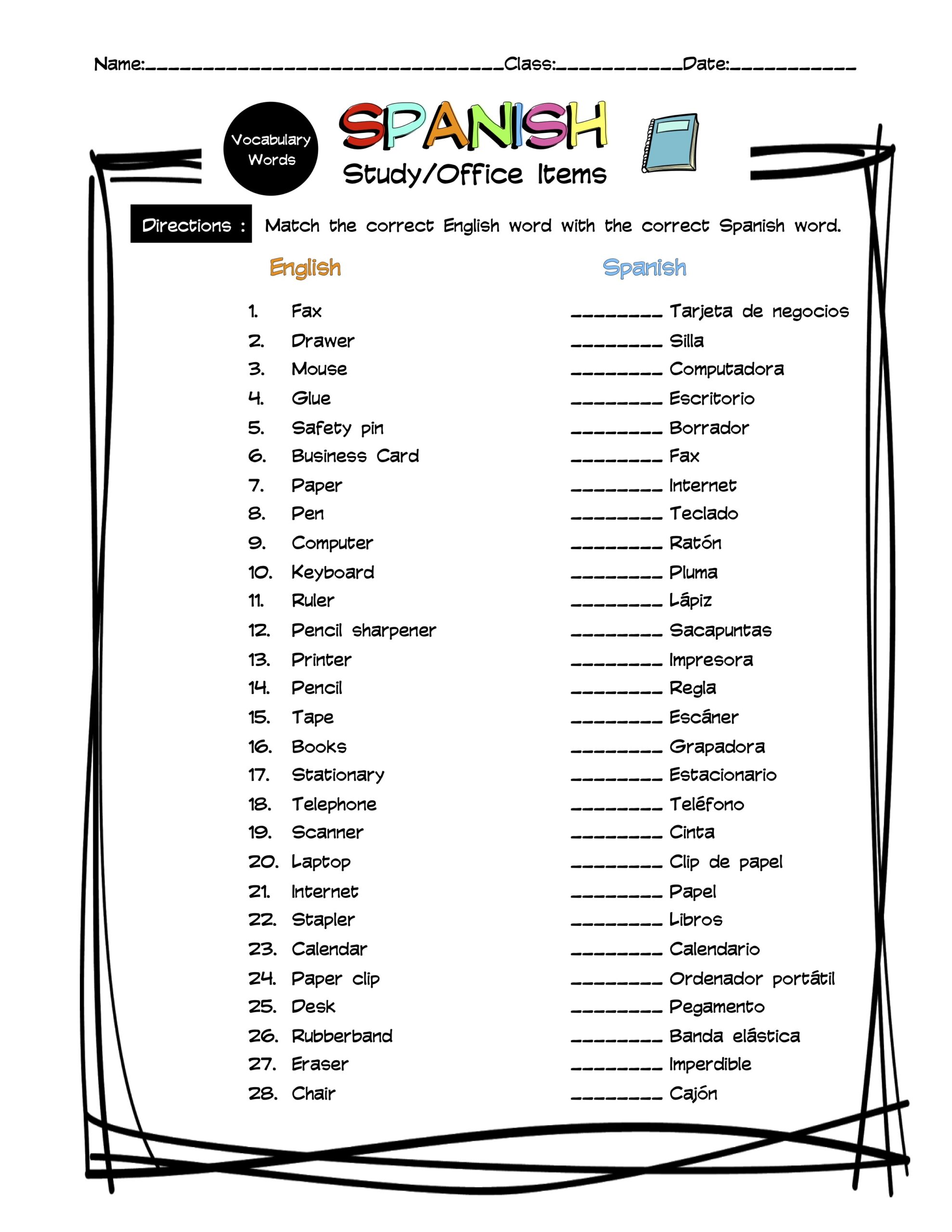 spanish calendar worksheet