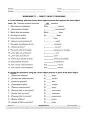 spanish direct object pronoun worksheet