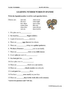 Learning Number Words in Spanish Worksheet for 1st - 7th Grade ...