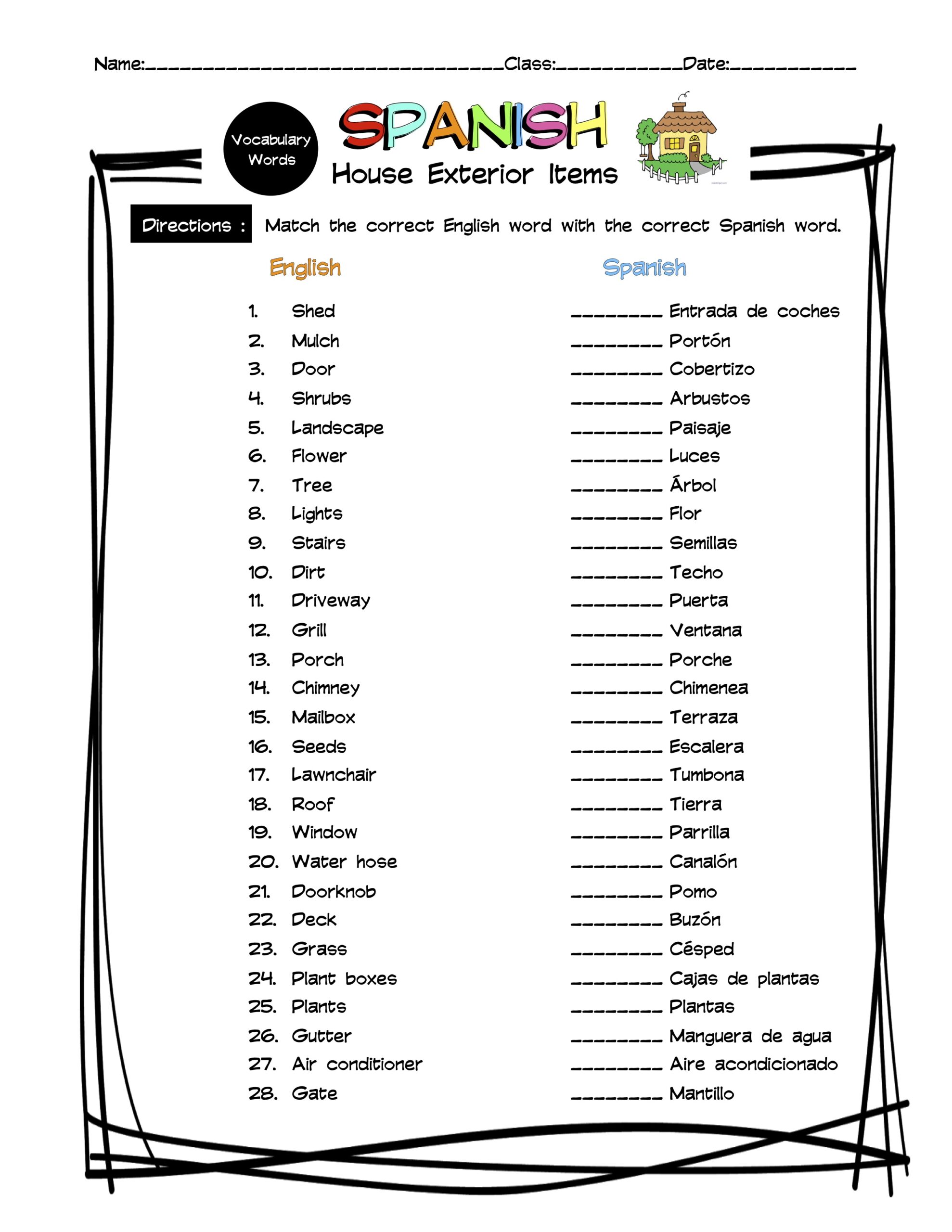 spanish house vocabulary worksheet
