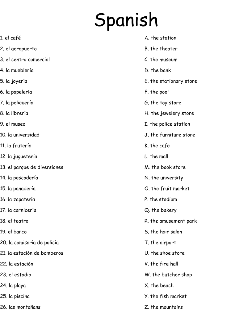 Spanish Worksheet - WordMint