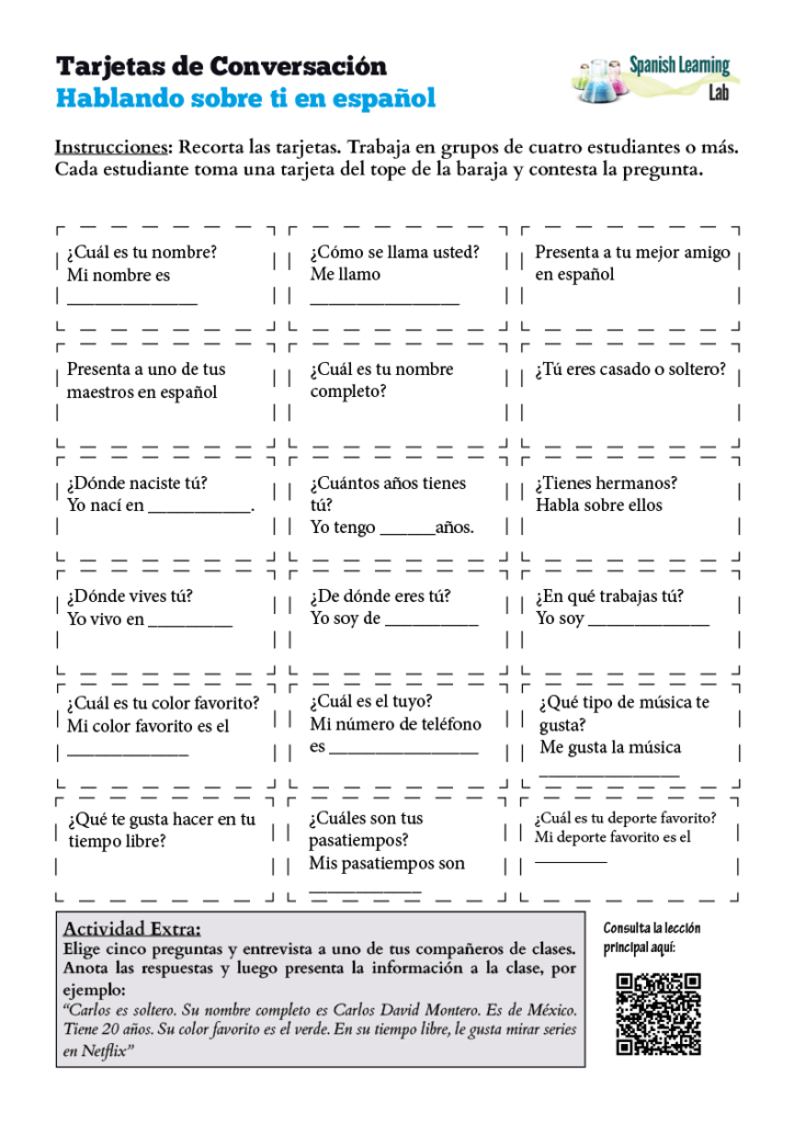 Talking about Yourself in Spanish: PDF Worksheet - Spanish ...