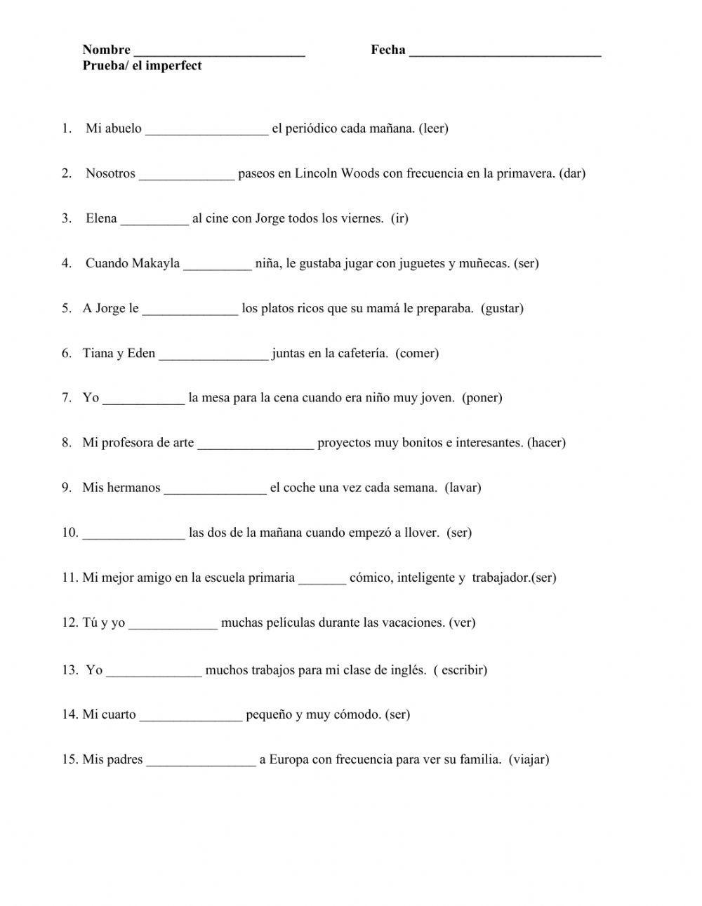 Spanish Worksheet ~ Imperfecto (En la universidad) ~ Imperfect ...