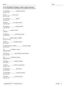 Indirect Object Pronouns Worksheet for 7th - 9th Grade | Lesson Planet