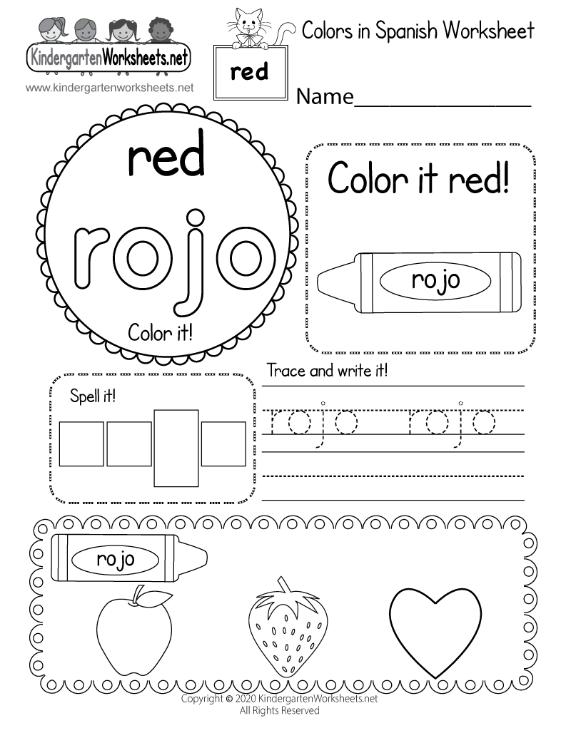 Color Red in Spanish Worksheet - Free Printable, Digital, &  PDF