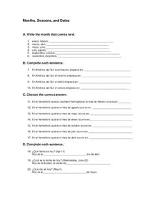 Months, Seasons, and Dates Worksheet for 6th - 9th Grade | Lesson ...