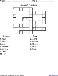 Spanish Numbers Crossword Worksheet for 6th - 8th Grade | Lesson ...