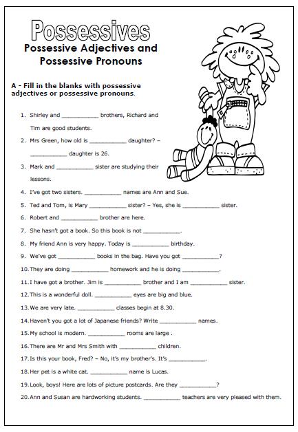 spanish possessive pronoun worksheet
