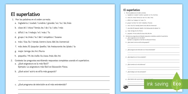 Superlative Practice Worksheet / Worksheet (teacher made)