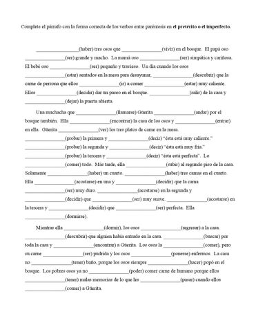 spanish preterite and imperfect practice worksheet